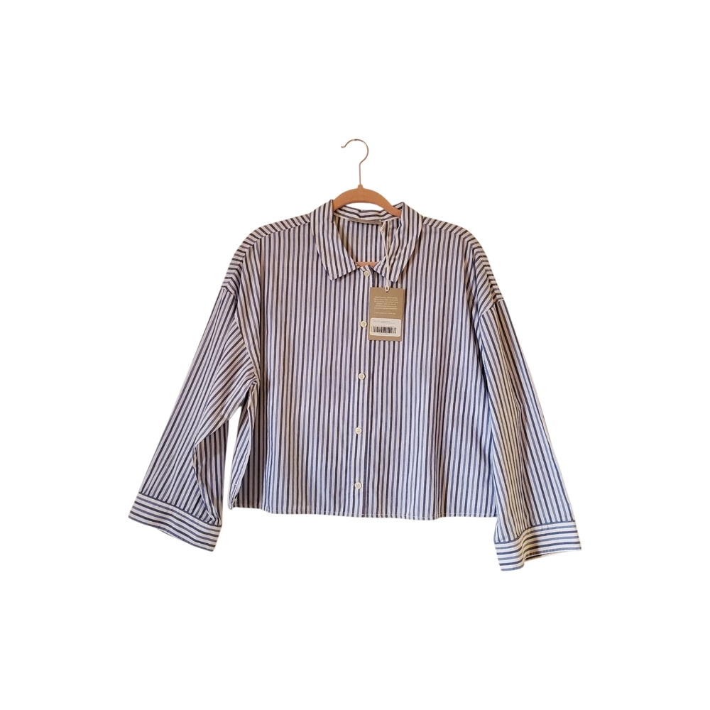 New EVERLANE‎ Blue Stripe Cotton PJ Top Size Medium Women NWT